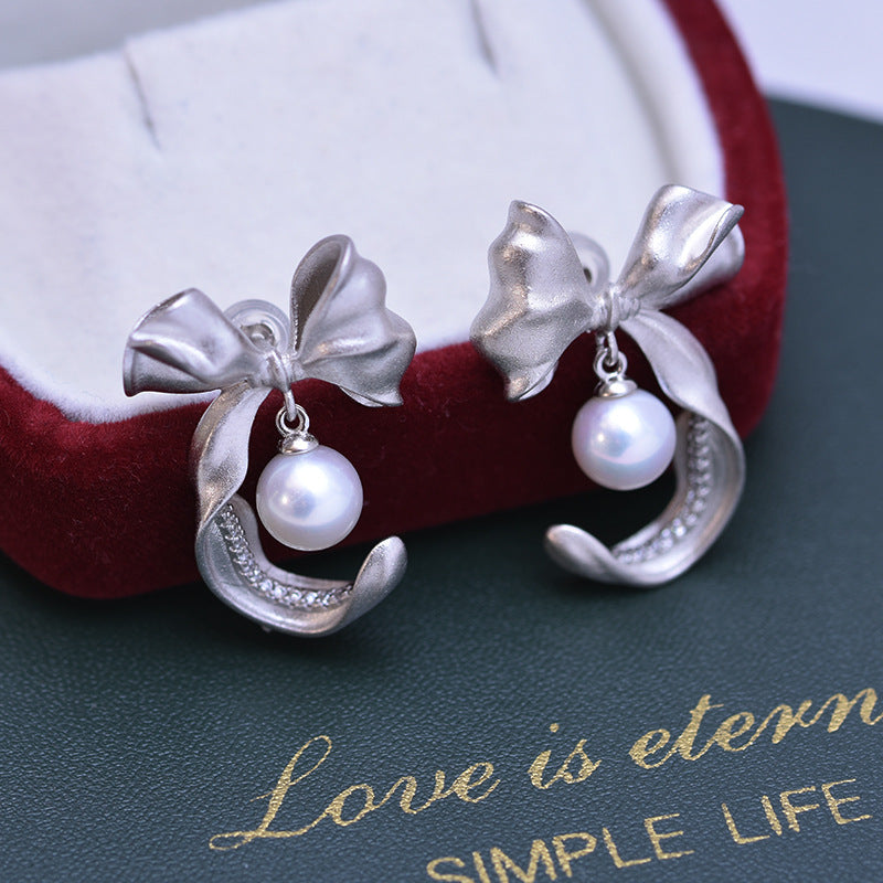 7-8mm Freshwater Pearl Butterfly Bow Earrings