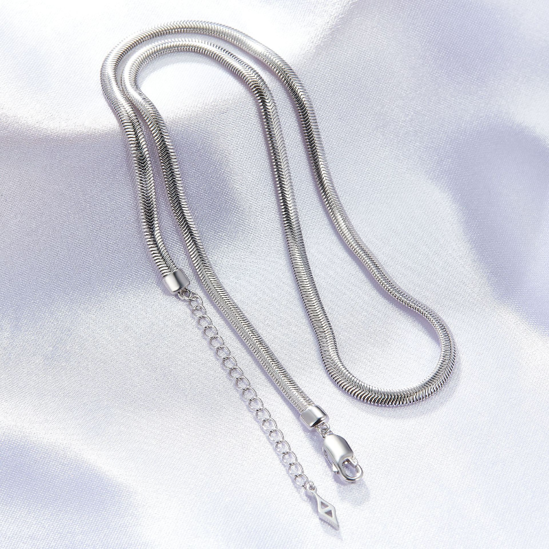 S925 Silver Italian Flat Snake Clavicle Chain