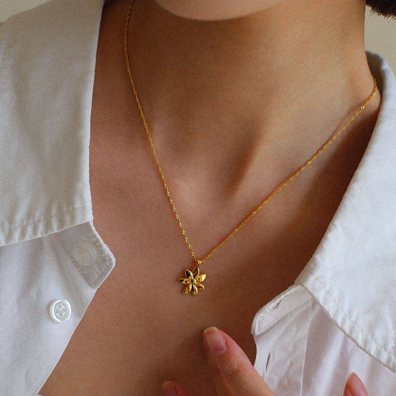 925 Sterling Sliver Niche Flower Water Wave Chain Necklace