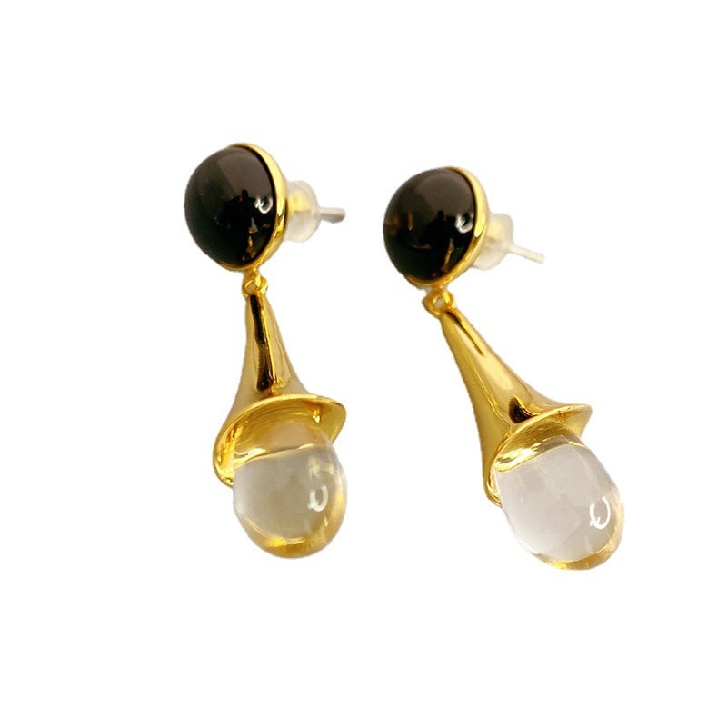 Black Onyx White Crystal Wind Chime Earrings