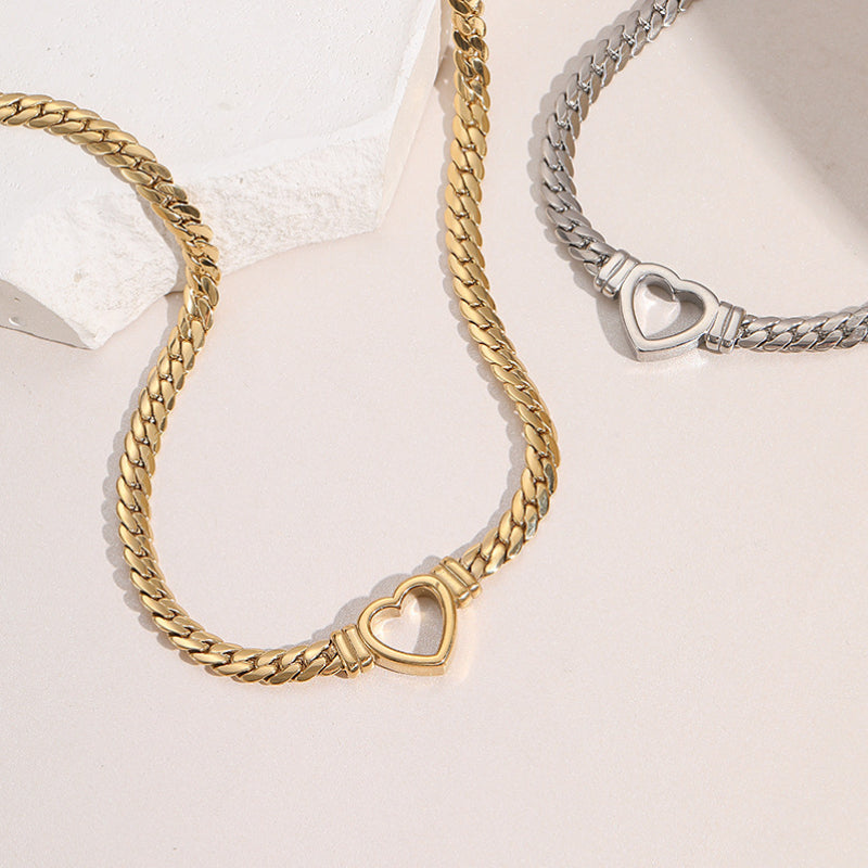 Cuban Chain Heart Necklace