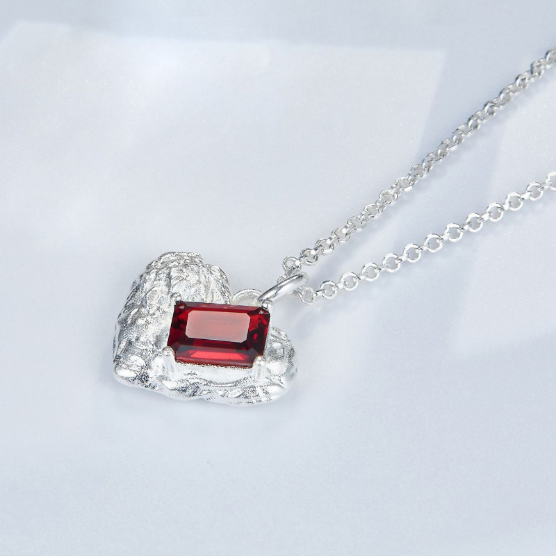 Natural Garnet Tin Foil Heart Shape Pendant