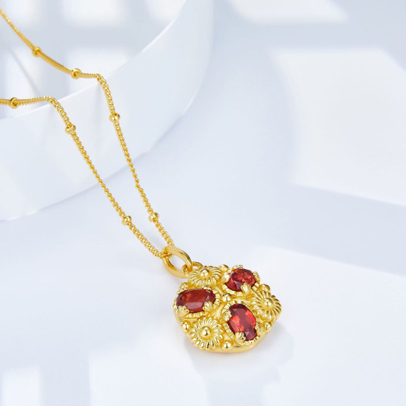 S925 Sterling Silver Natural Garnet Stamen Necklace