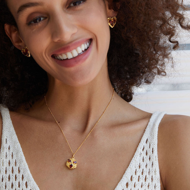 S925 Sterling Silver Natural Garnet Stamen Necklace