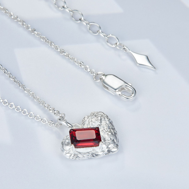 Natural Garnet Tin Foil Heart Shape Pendant