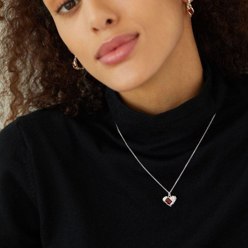 Natural Garnet Tin Foil Heart Shape Pendant
