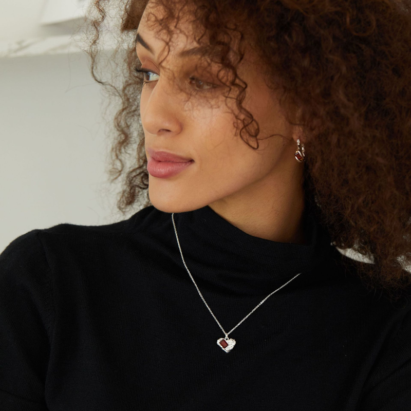 Natural Garnet Tin Foil Heart Shape Pendant