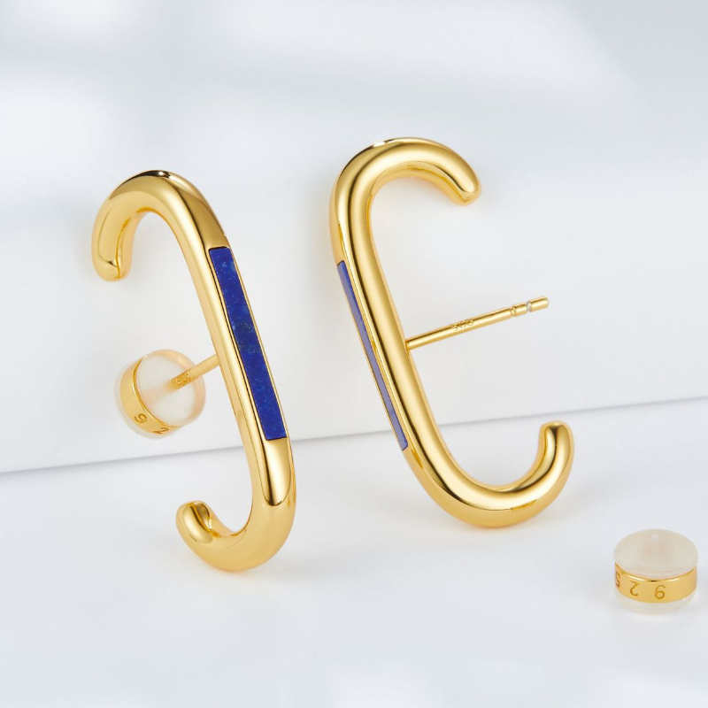 Natural Lapis Lazuli U-shaped Stud Earrings