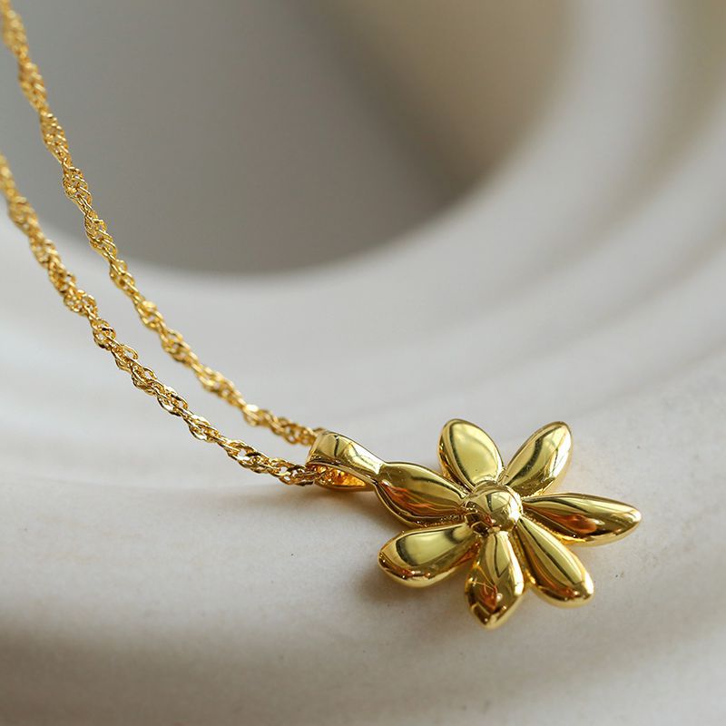 925 Sterling Sliver Niche Flower Water Wave Chain Necklace