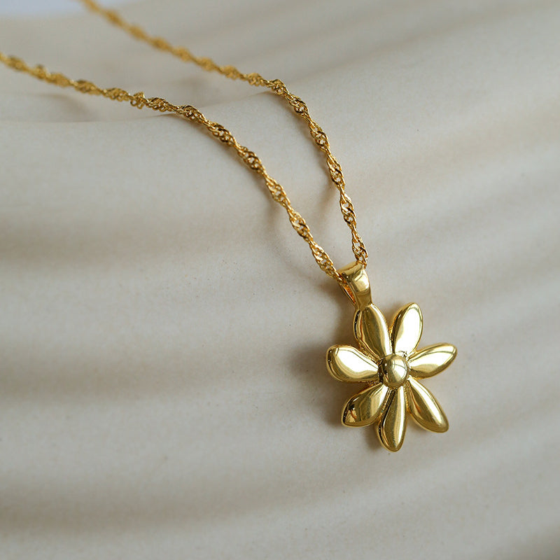 925 Sterling Sliver Niche Flower Water Wave Chain Necklace