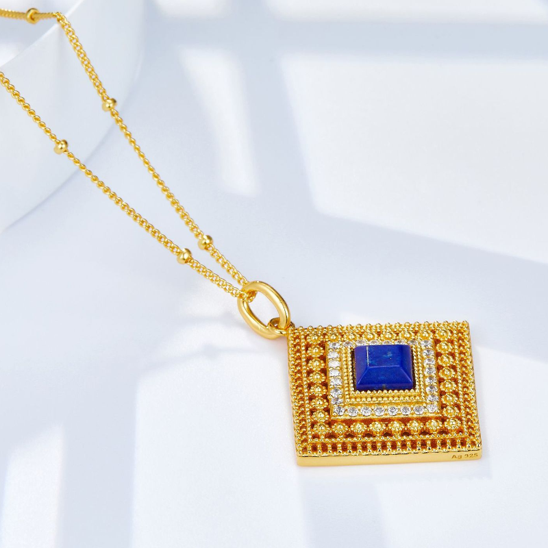 Rhombus Cutout Natural Lapis Lazuli Pendant