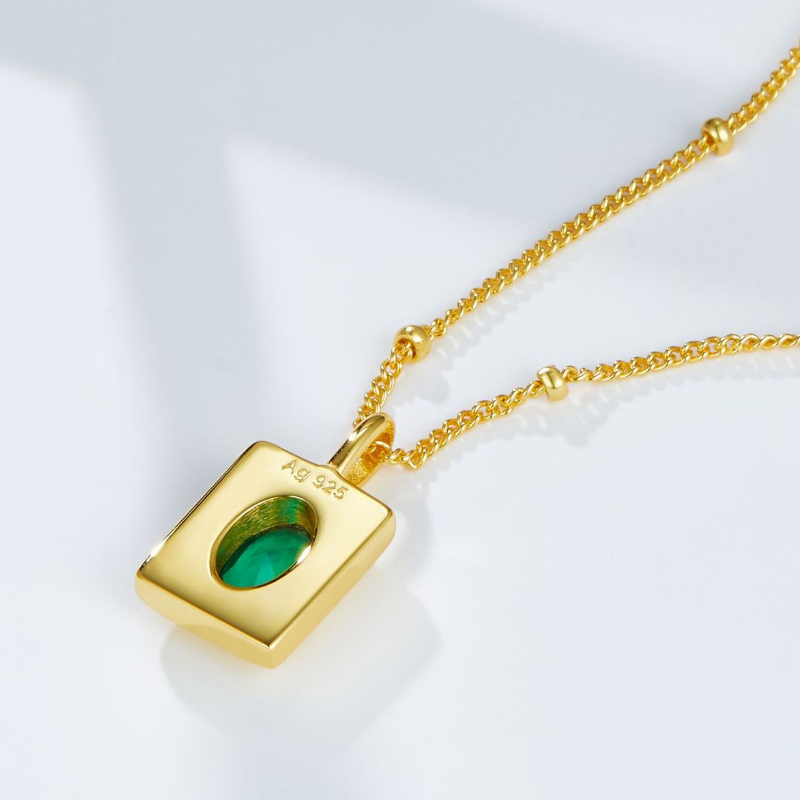 S925 Sterling Silver Emerald Zircon Pendant