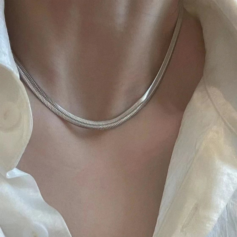 S925 Silver Italian Flat Snake Clavicle Chain