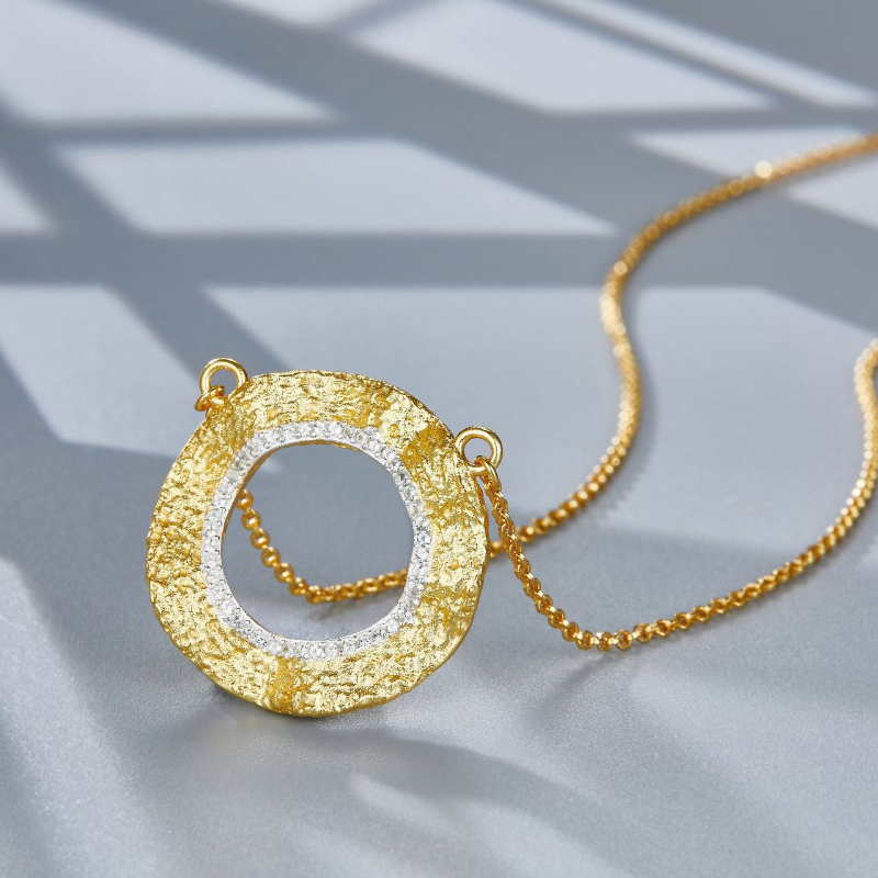 S925 Silver Natural White Topaz Simple Circle Pendant