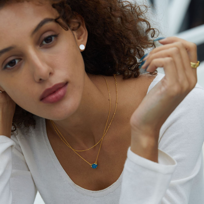 Natural Blue Agate S925 Sterling Silver Necklace