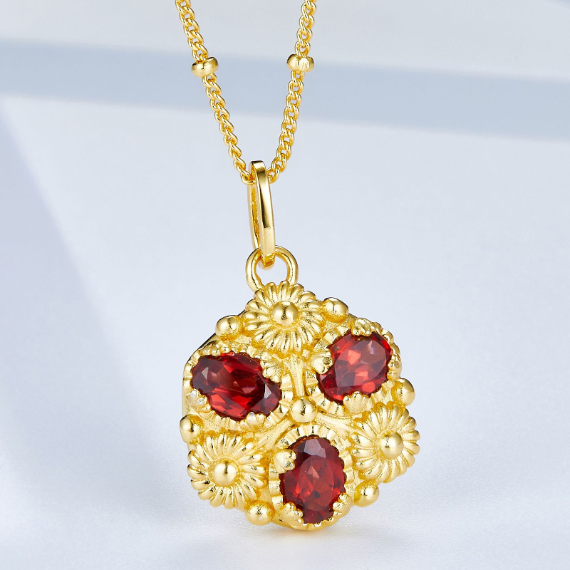 S925 Sterling Silver Natural Garnet Stamen Necklace