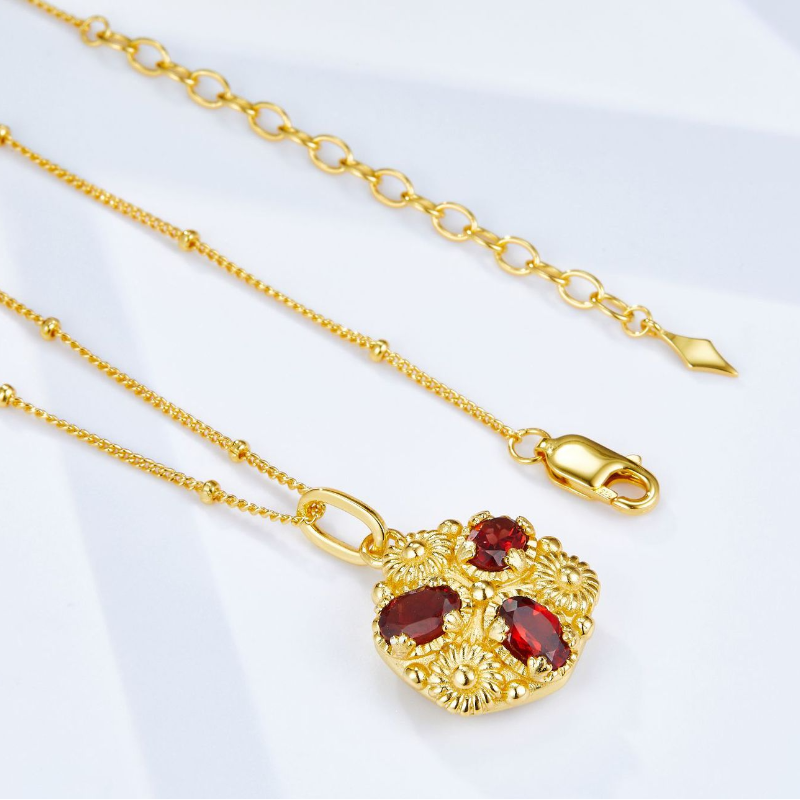 S925 Sterling Silver Natural Garnet Stamen Necklace