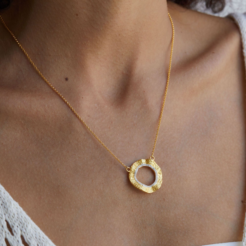 S925 Silver Natural White Topaz Simple Circle Pendant