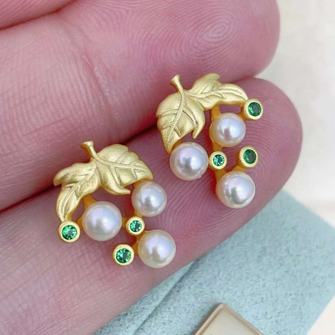 Grape Shape 3-4mm Japanese Akoya Pearl Earrings