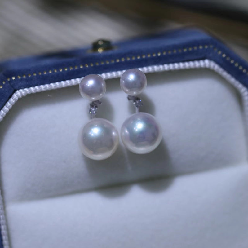 5-5.5mm & 8.5-9mm Double Bead Freshwater Pearl Stud Earrings