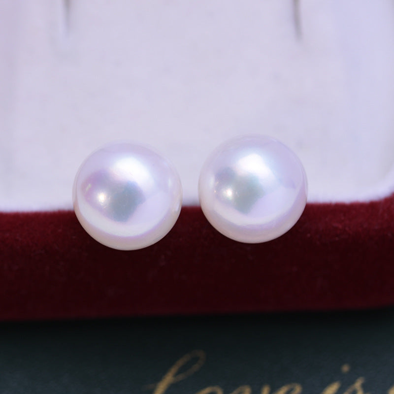 White Button Freshwater Pearl Stud Earrings