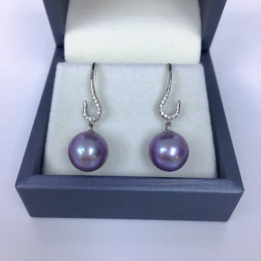 11-12mm Freshwater Edison Purple Pearl Drop Earrings