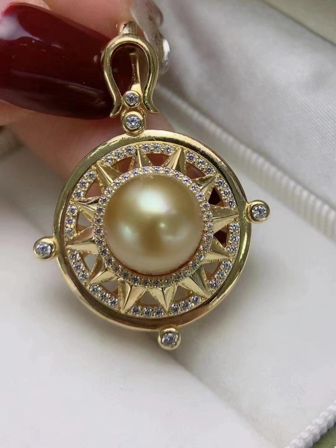 9-10mm Star of David South Sea Golden Pearl Pendant & 925 Sterling Silver