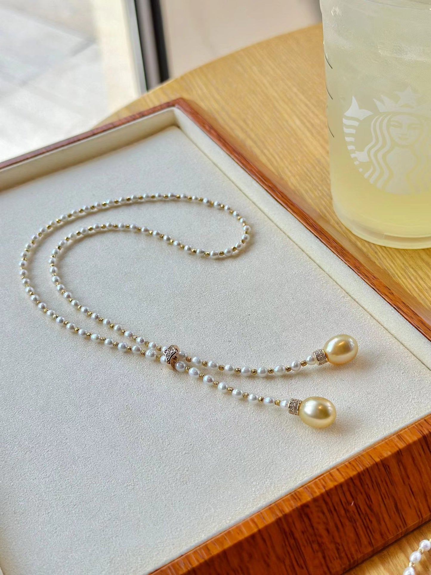 3-4mm Freshwater Pearl & 10-11mm South Sea Golden Pearl Necklace