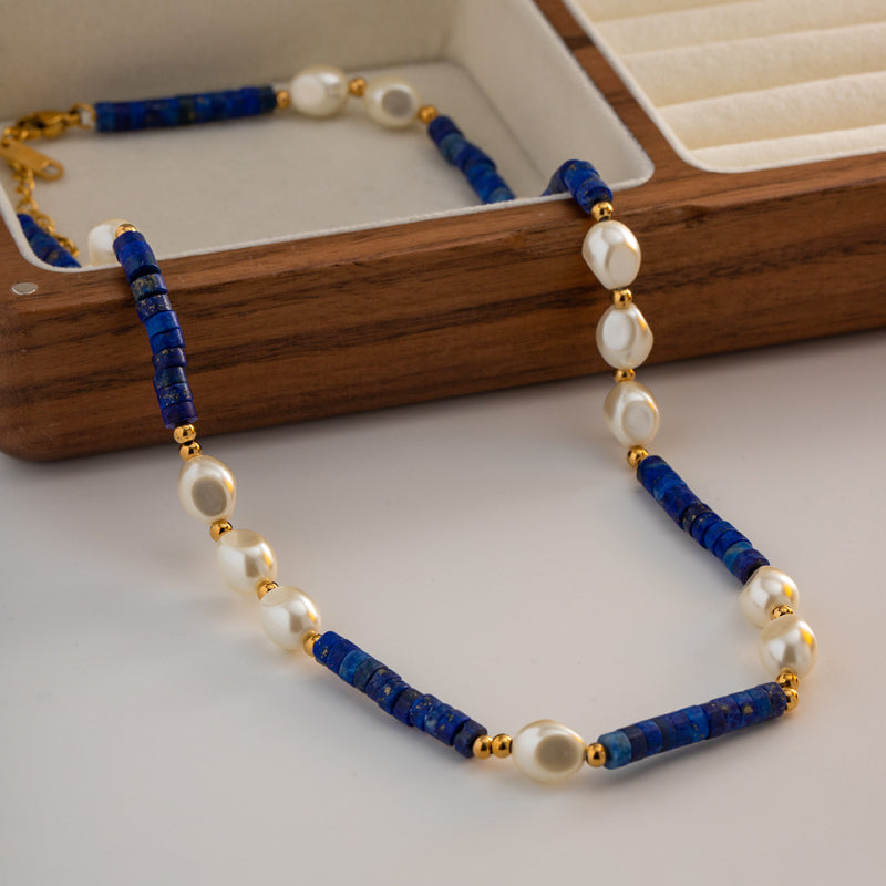 Natural Lapis & Baroque Freshwater Pearl Necklace