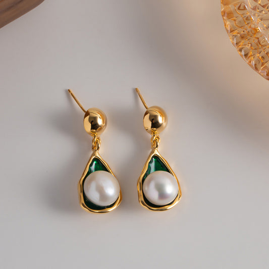 Drop-Shaped Leaf Freshwater Pearl Earrings