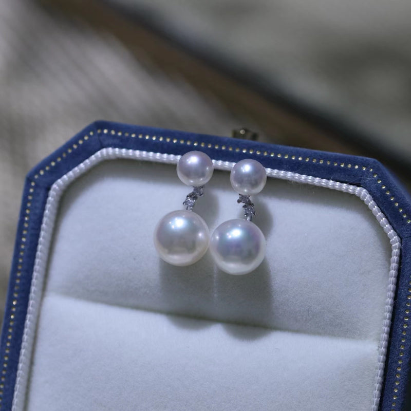 5-5.5mm & 8.5-9mm Double Bead Freshwater Pearl Stud Earrings