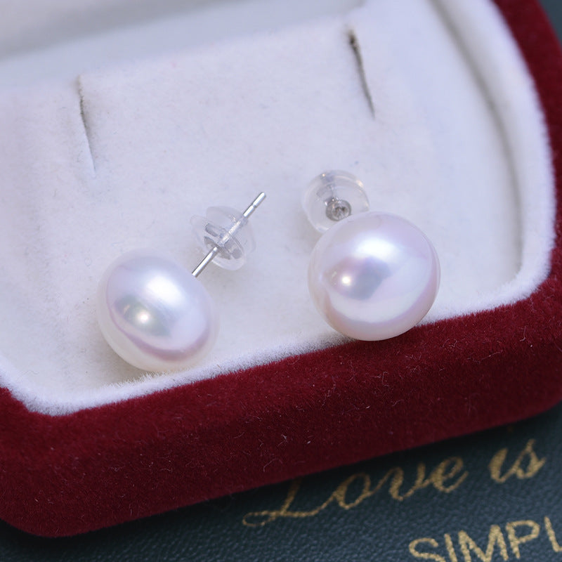 White Button Freshwater Pearl Stud Earrings