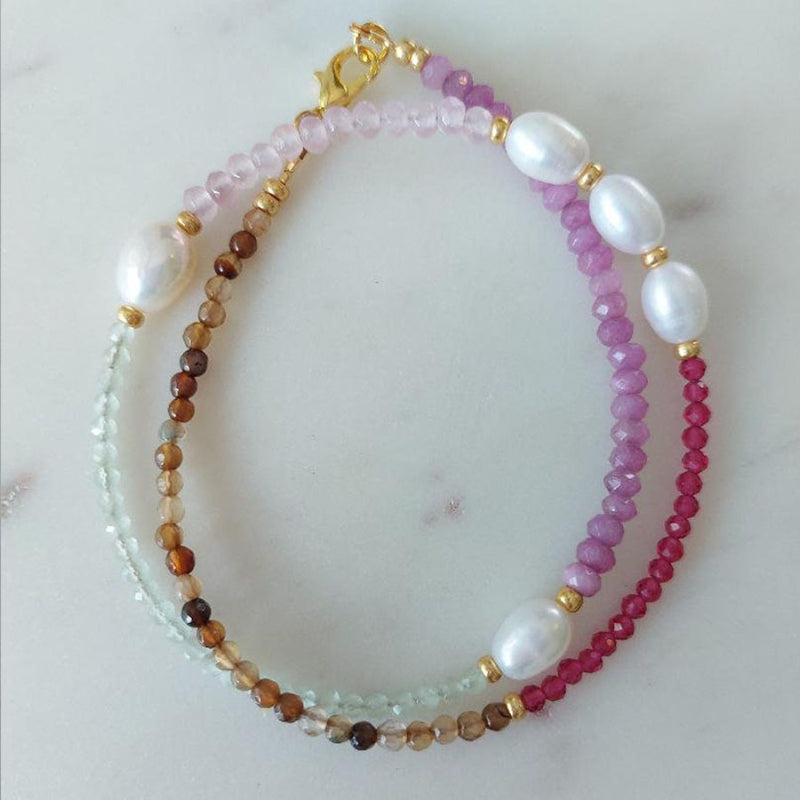 Colorful Natural Stone Panel Freshwater Baroque Pearl Necklace