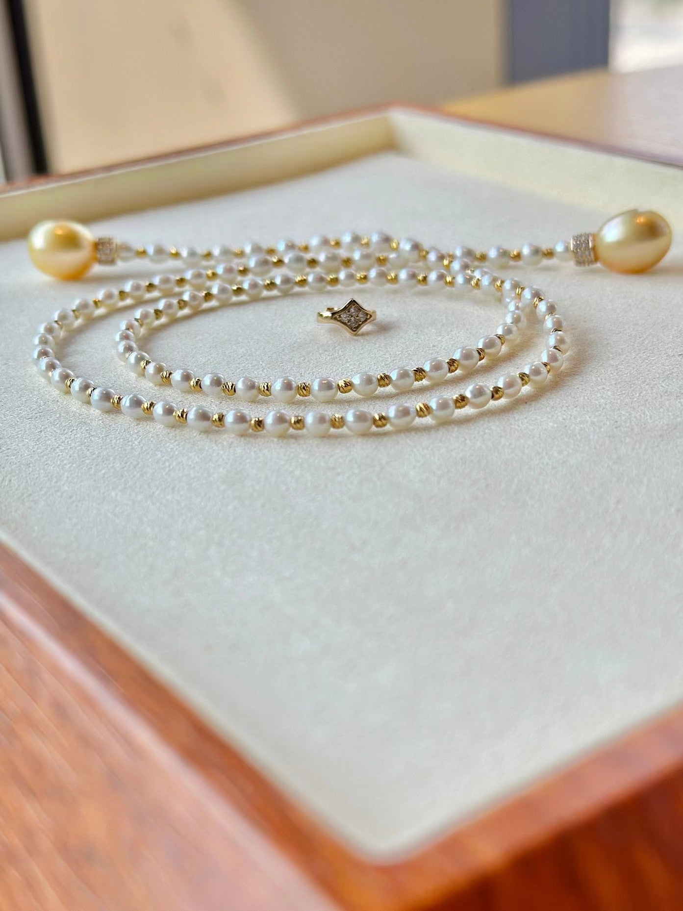 3-4mm Freshwater Pearl & 10-11mm South Sea Golden Pearl Necklace