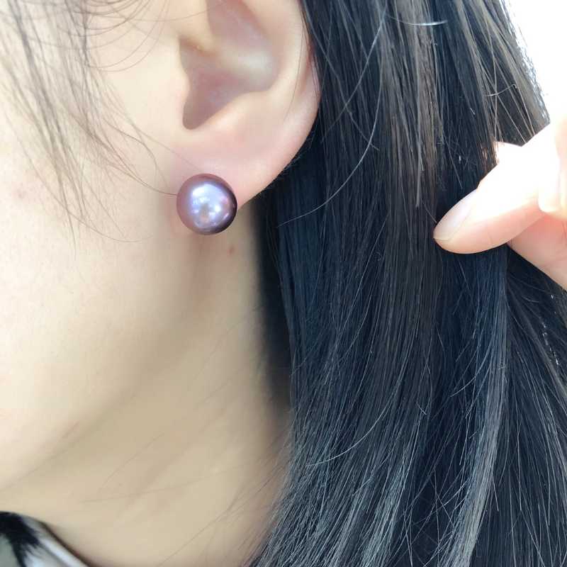 10-11mm Freshwater Edison Purple Pearl Stud Earrings