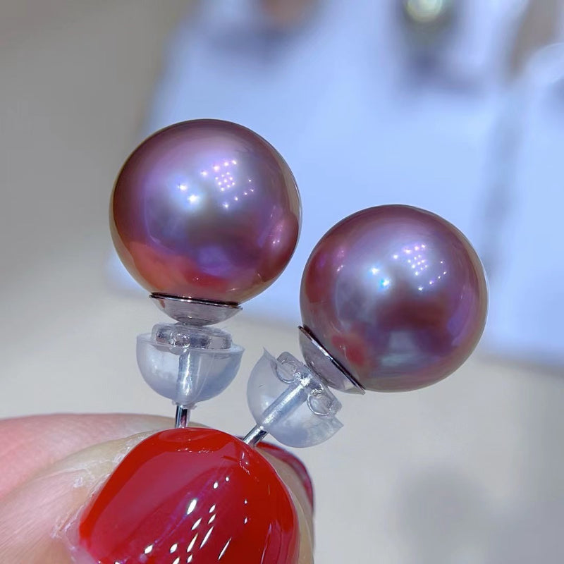 9-10mm Freshwater Edison Purple Pearl Stud Earrings