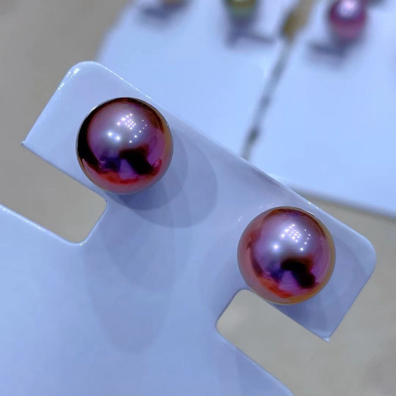 9-10mm Freshwater Edison Purple Pearl Stud Earrings