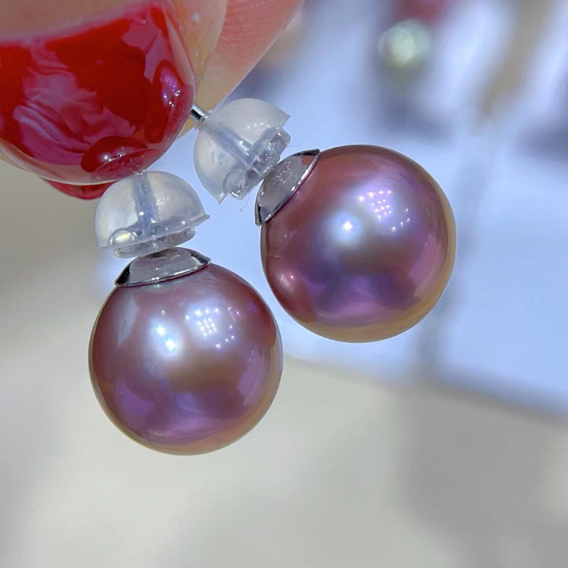 9-10mm Freshwater Edison Purple Pearl Stud Earrings