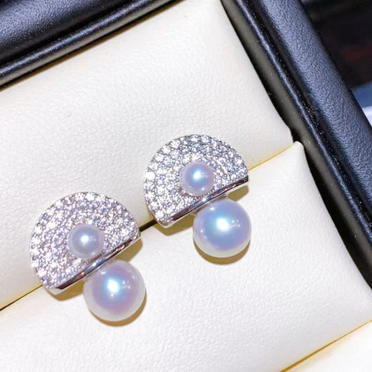 3.5-4mm & 6-7mm Double Beads Freshwater Pearl Stud Earrings