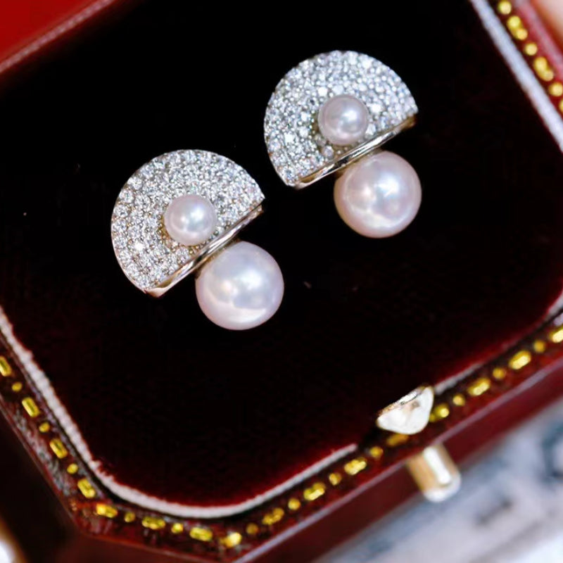 3.5-4mm & 6-7mm Double Beads Freshwater Pearl Stud Earrings