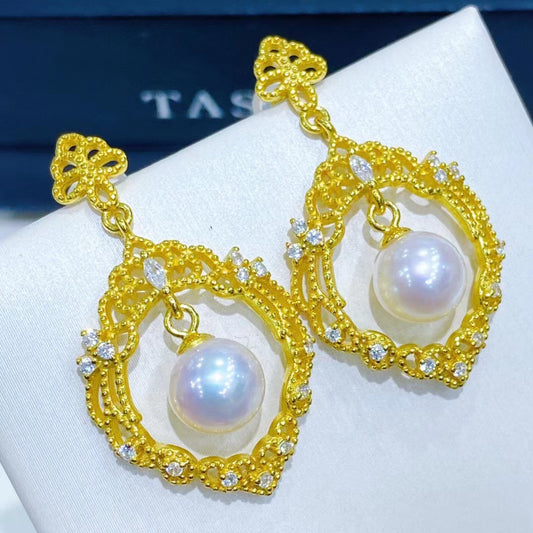 Lace Court-style 7-8mm Freshwater Pearl Earrings