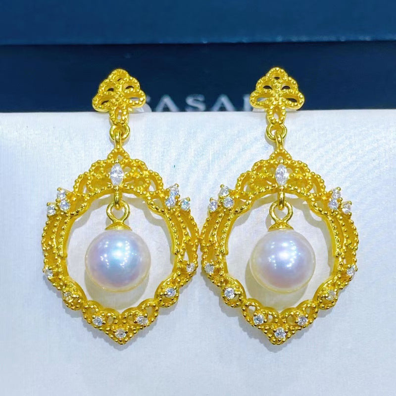 Lace Court-style 7-8mm Freshwater Pearl Earrings