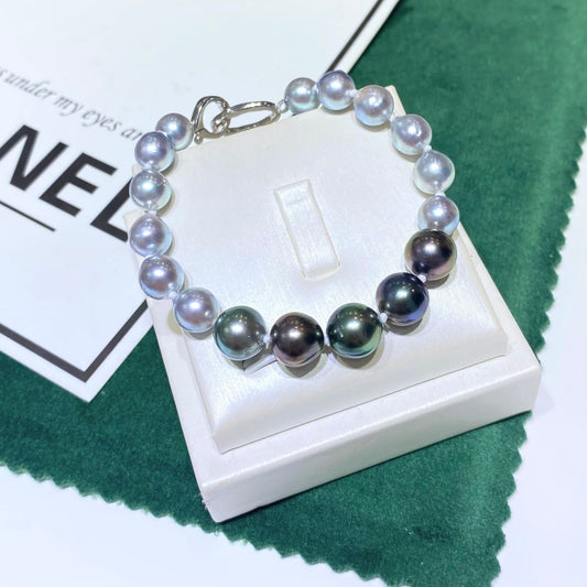 7-8mm Japanese Akoya Pearl & 8-9mm Tahitian Black Pearl Bracelet