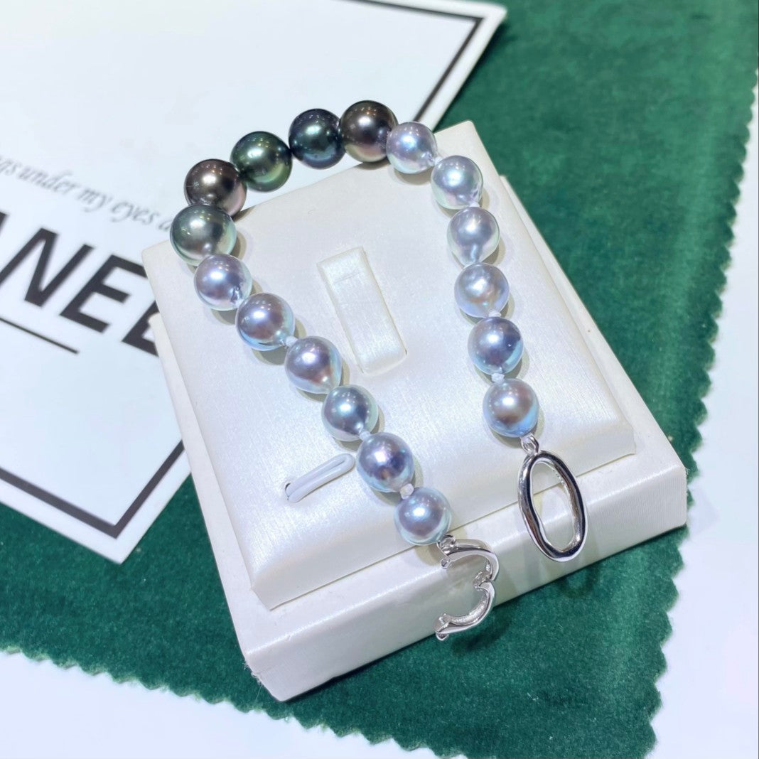 7-8mm Japanese Akoya Pearl & 8-9mm Tahitian Black Pearl Bracelet