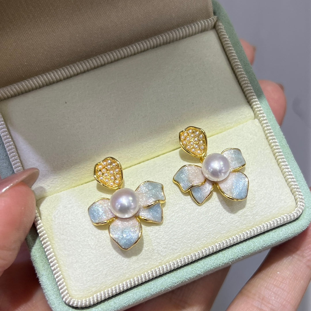 Flower Style 6-7mm Freshwater Pearl Drop Earrings