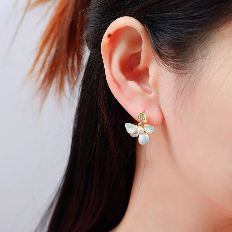 Flower Style 6-7mm Freshwater Pearl Drop Earrings