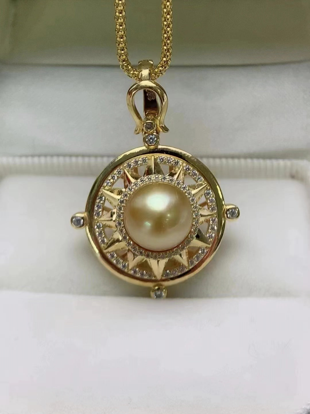 9-10mm Star of David South Sea Golden Pearl Pendant & 925 Sterling Silver