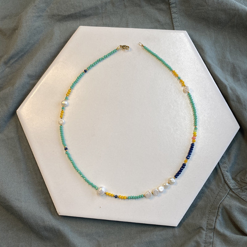 Mixed Color Crystal Bead Freshwater Pearl Necklace