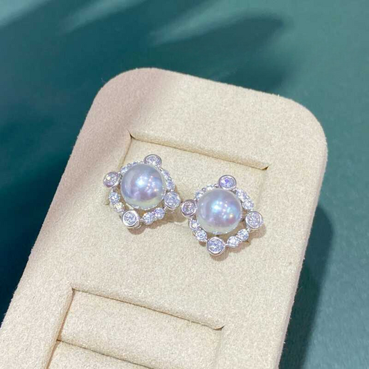 7-8mm Japanese Seawater Akoya Pearl Stud Earrings