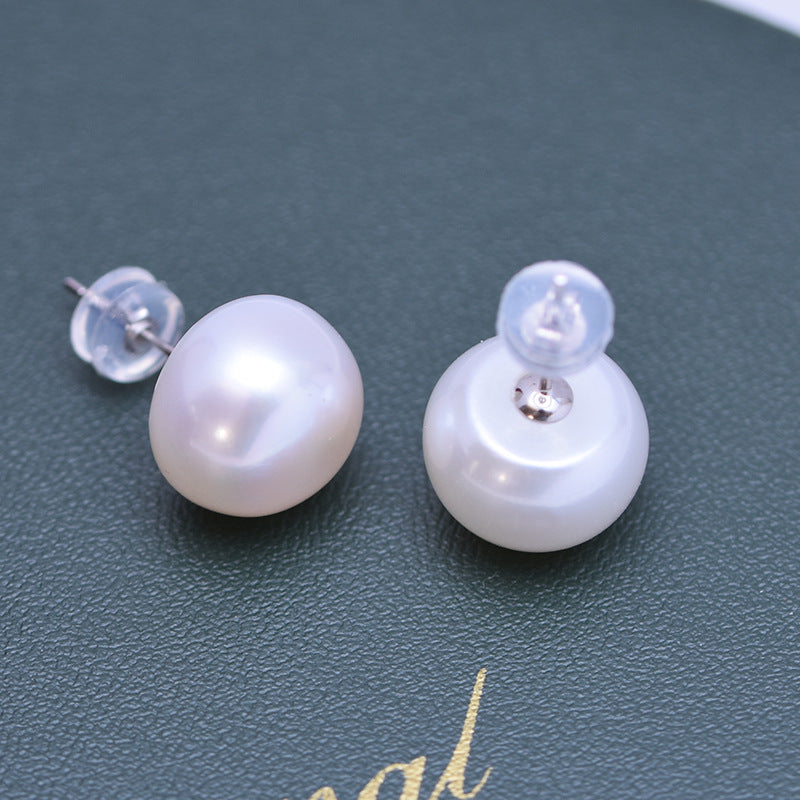 White Button Freshwater Pearl Stud Earrings